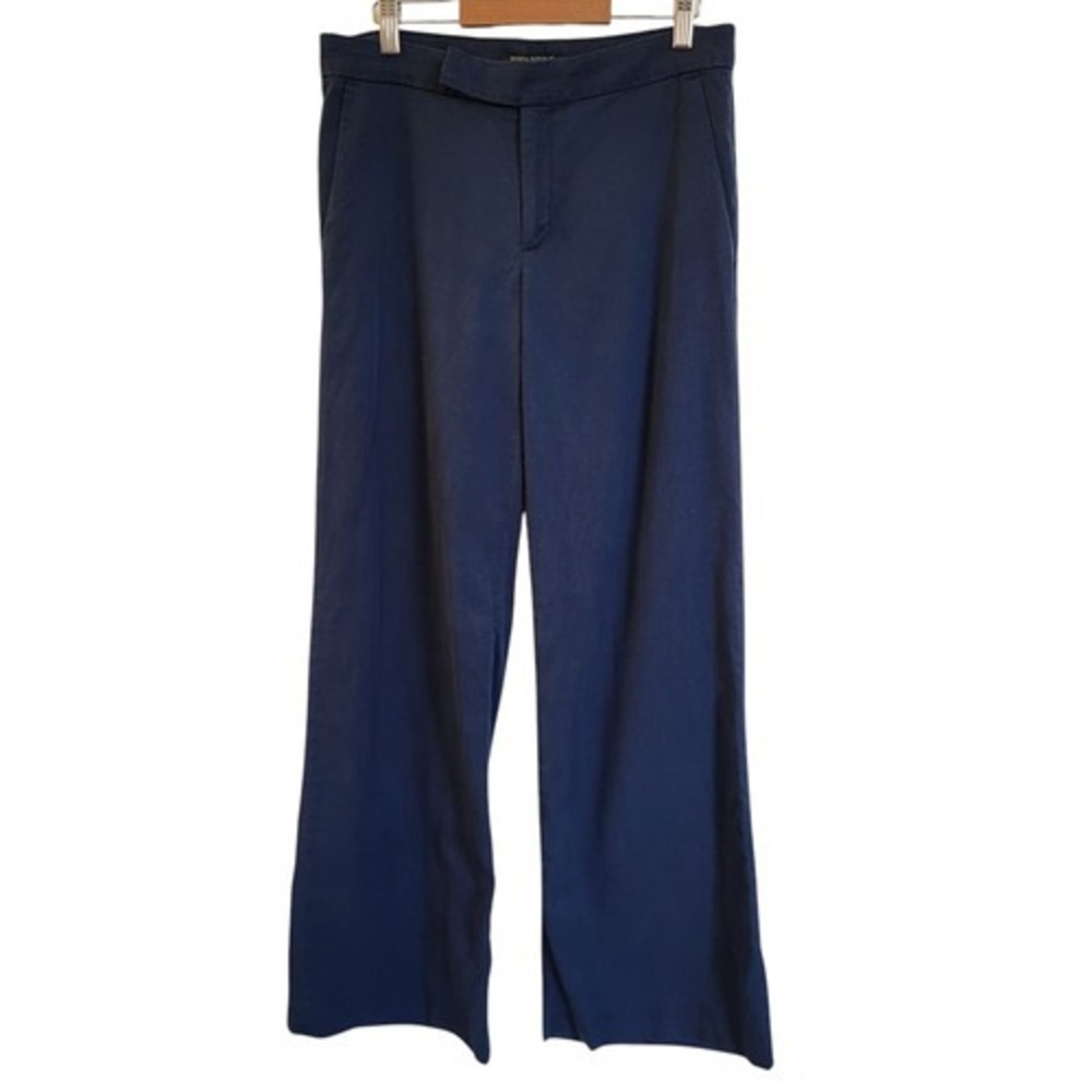 Banana Republic Linen Slub Wide Leg Tapestry Navy Blue Pant Sz 4 Coastal Beachy